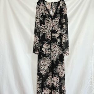 Olive and rose on black… v neck maxi with open back. Partially lined